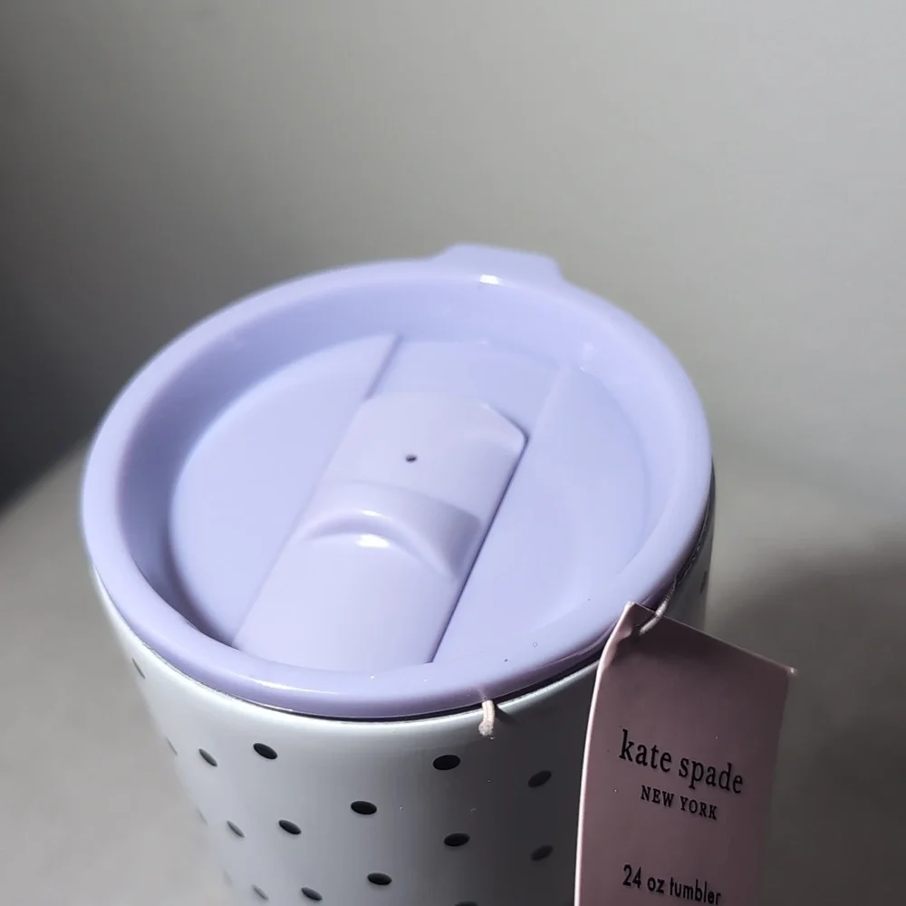 NWT Kate Spade 24oz Sparks of Joy Letter S Metal Coffe Tumbler Purple Navy White